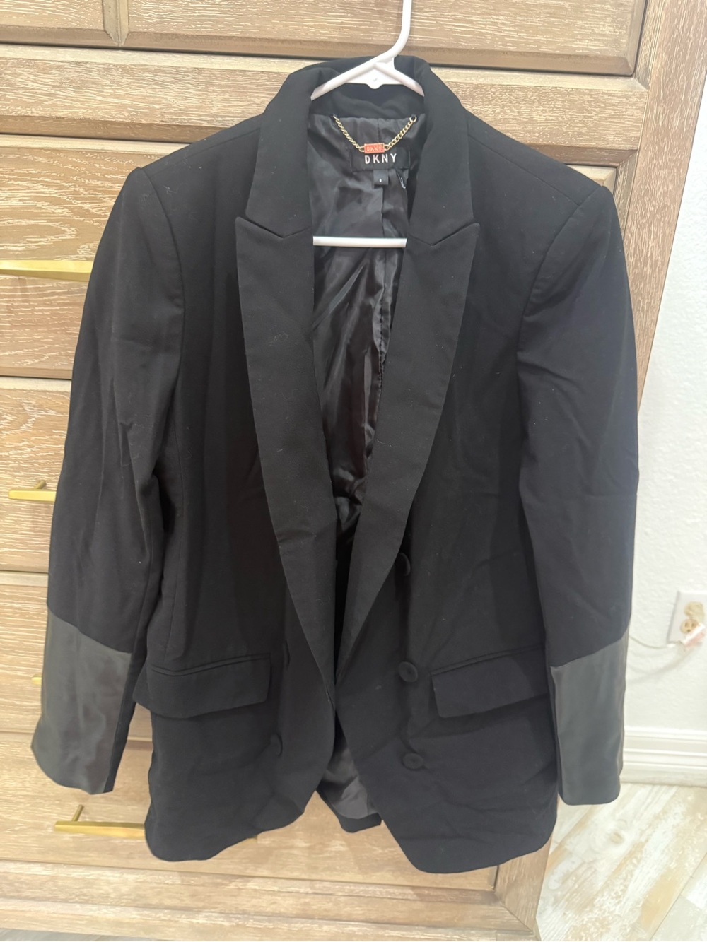 DKNY Black Women's Blazer with Satin Elbow Panels